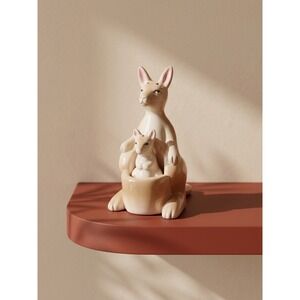 Vintage Ceramic Kangaroo & Baby Joey Nesting Salt and Pepper Shaker Set Tan